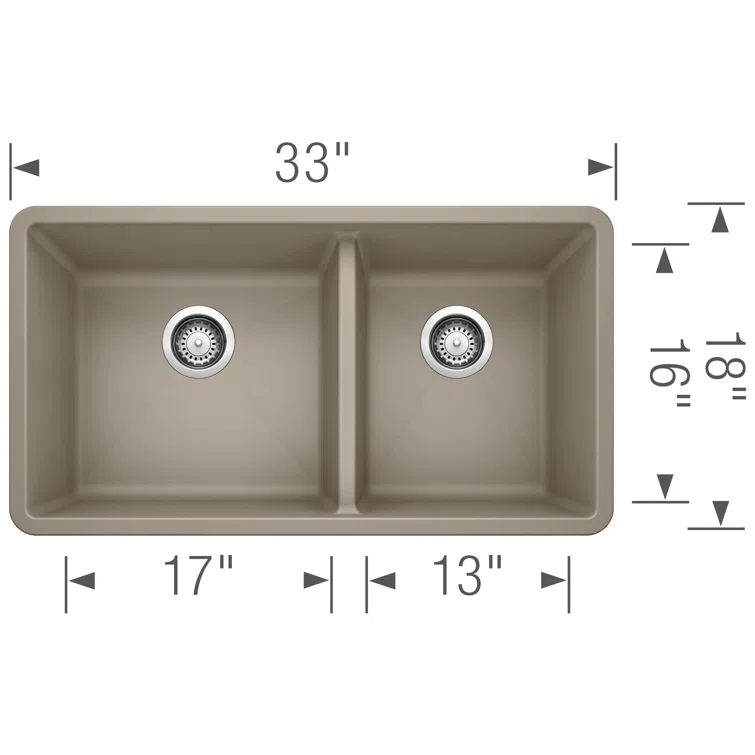 Precis SILGRANIT 33" L X 18" W Double Bowl Undermount Kitchen Sink