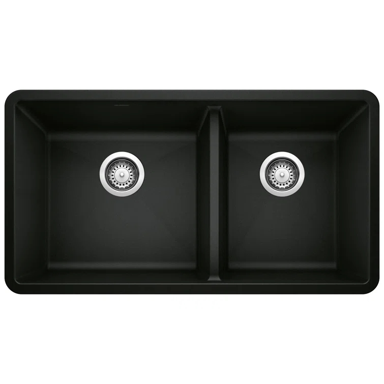 Precis SILGRANIT 33" L X 18" W Double Bowl Undermount Kitchen Sink