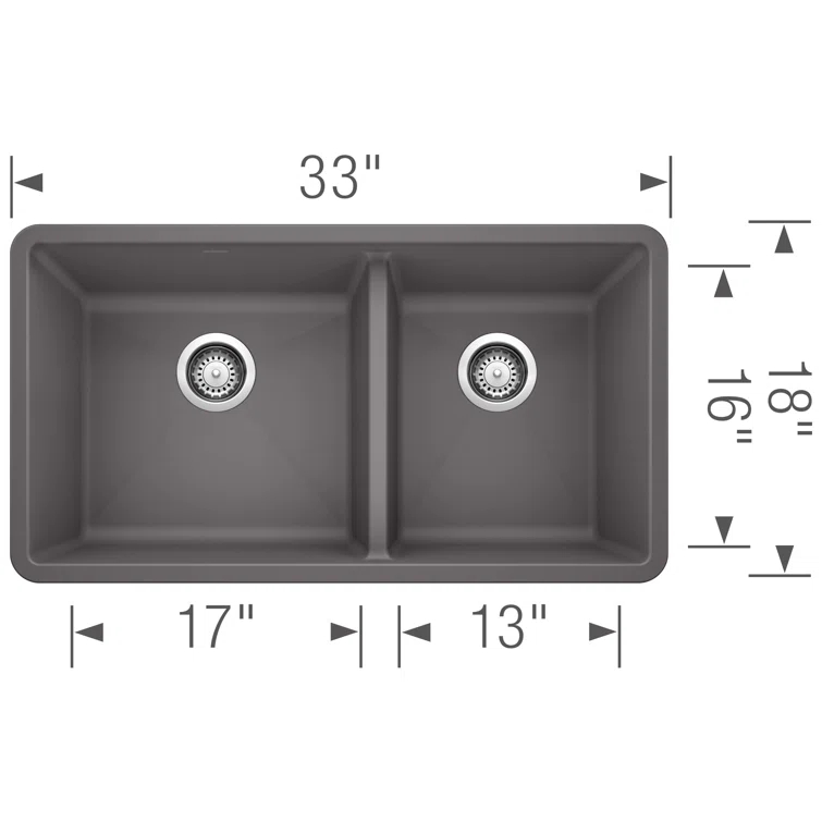 Precis SILGRANIT 33" L X 18" W Double Bowl Undermount Kitchen Sink