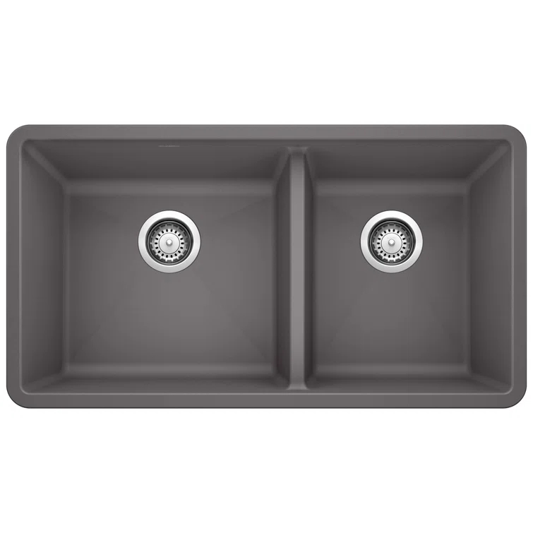 Precis SILGRANIT 33" L X 18" W Double Bowl Undermount Kitchen Sink