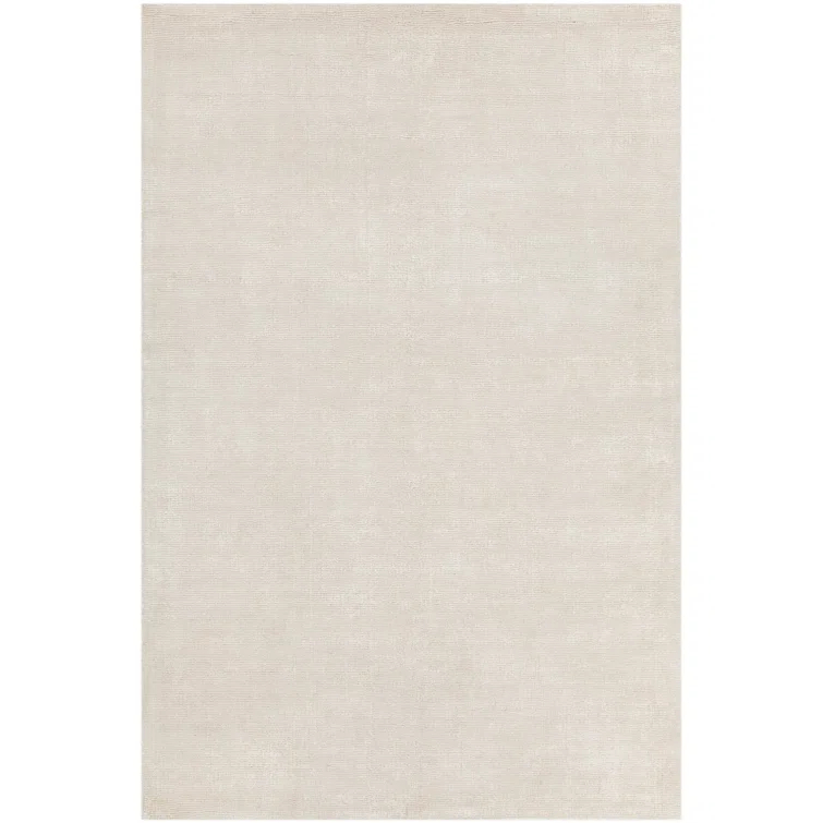 Ivory Rectangular Hand-Woven Wool Blend Area Rug 5' x 7'