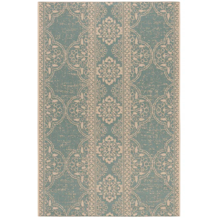 Danya Cream/Aqua Indoor/Outdoor Area Rug