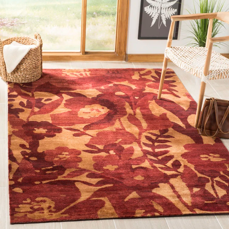 Hand-Knotted Geometric Red Wool 6' x 9' Area Rug