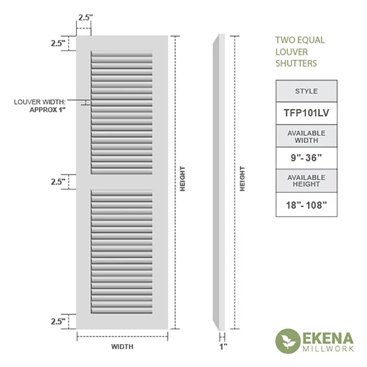 True Fit PVC Two Equal Louver Shutters