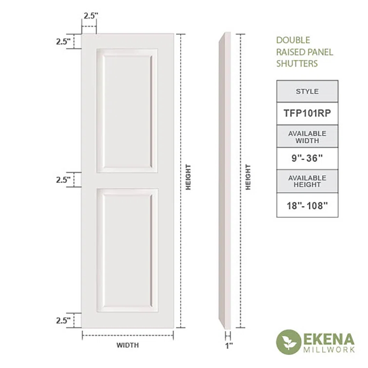 True Fit PVC Two Equal Raised Panel Shutters
