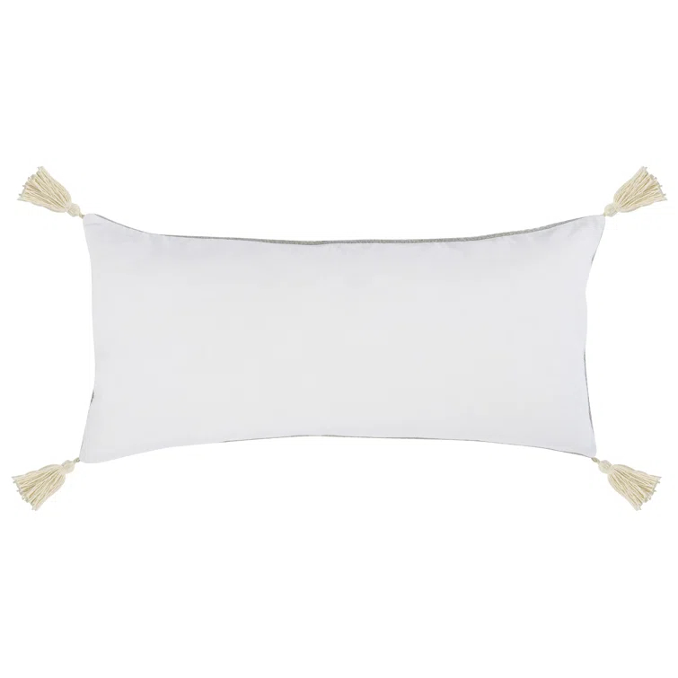 Gray and Ivory Rectangular Throw Pillow with Tassels