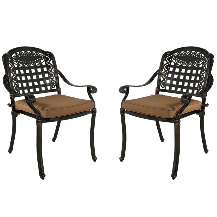 MEETWARM 2 Piece Patio Dining Chairs with Cushions, Outdoor All-Weather Cast Aluminum Chairs, Patio Bistro Dining Chair Set