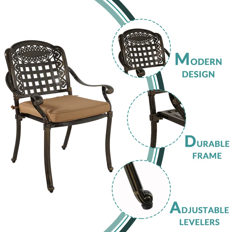 MEETWARM 2 Piece Patio Dining Chairs with Cushions, Outdoor All-Weather Cast Aluminum Chairs, Patio Bistro Dining Chair Set