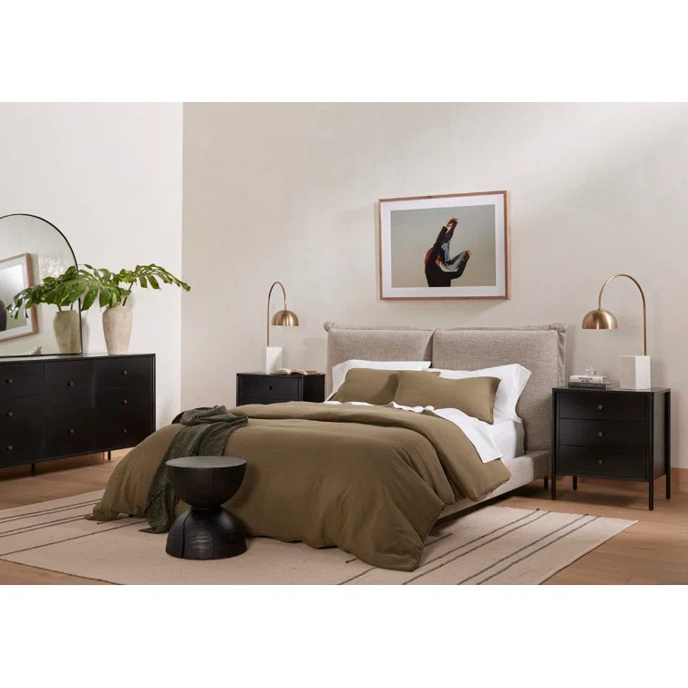 Contemporary Black Pine and Glass Round End Table