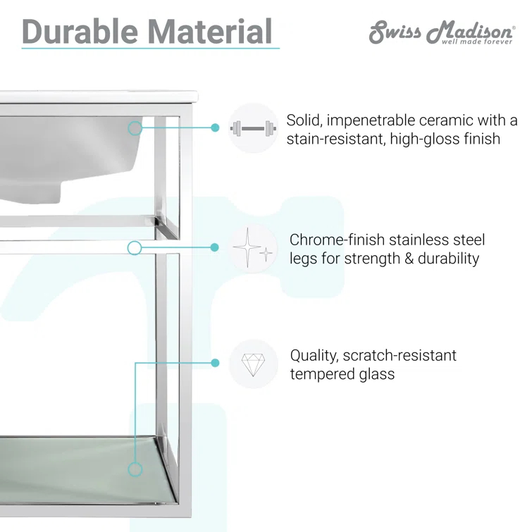 Pierre 30 Single, Open Shelf, Metal Frame Bathroom Vanity