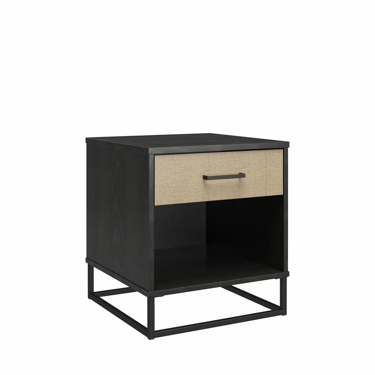 Kelly 1 - Drawer Faux Rattan Nightstand in Black/Brown