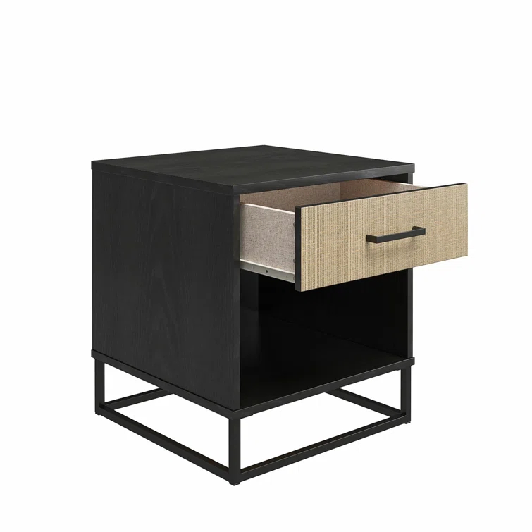 Kelly 1 - Drawer Faux Rattan Nightstand in Black/Brown