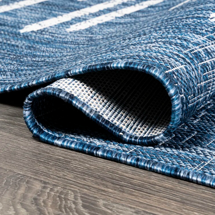 Grundy Berber Stripe Geometric Blue/Ivory Indoor/Outdoor Rug