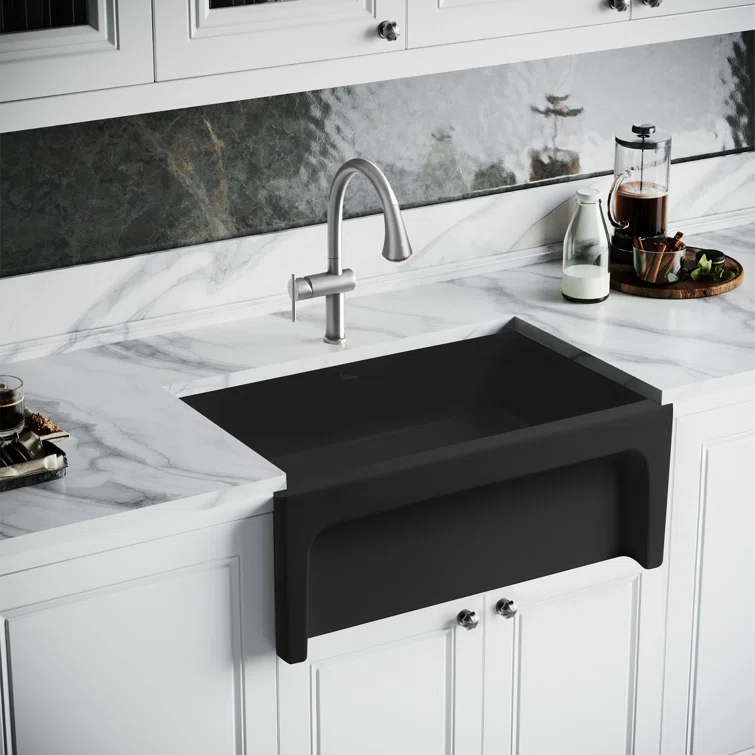 Whitehaus Collection 30” Reversible Single Bowl Fireclay Kitchen Sink: Beveled, Lip Front Apron