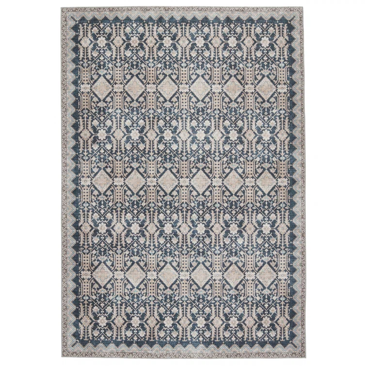 Dalia Machine Washable Performance Dark Blue/Tan Rug