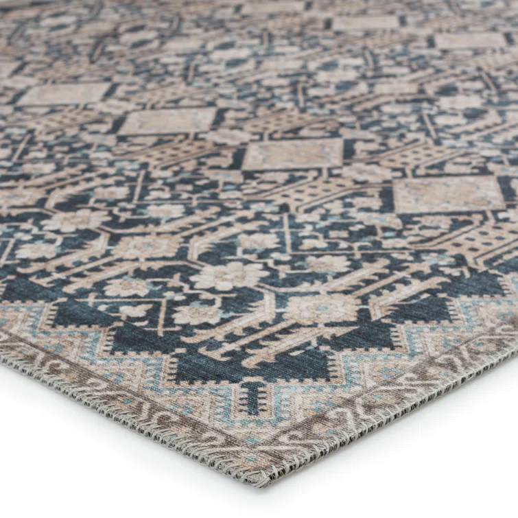 Dalia Machine Washable Performance Dark Blue/Tan Rug