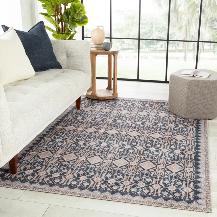 Dalia Machine Washable Performance Dark Blue/Tan Rug