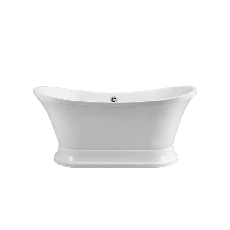 68" Streamline Freestanding Soaking Acrylic Bathtub With Drain and Bamboo Tray