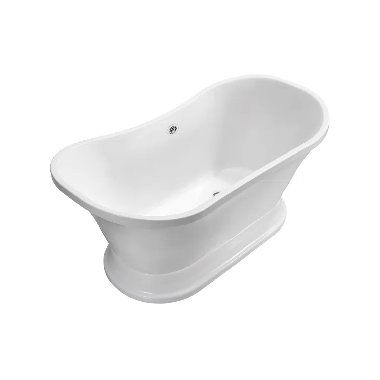 68" Streamline Freestanding Soaking Acrylic Bathtub With Drain and Bamboo Tray