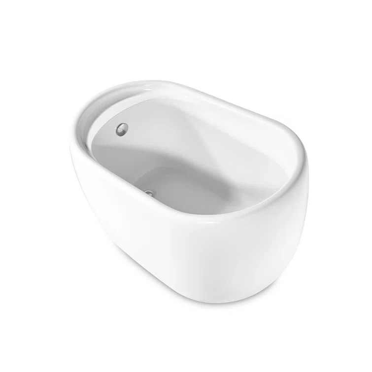 51" Streamline Freestanding Soaking Acrylic Bathtub With Drain and Bamboo Tray