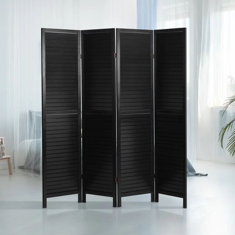 Oriental Furniture 6 ft. Tall Wooden Louvered Room Divider Black 4 Panel