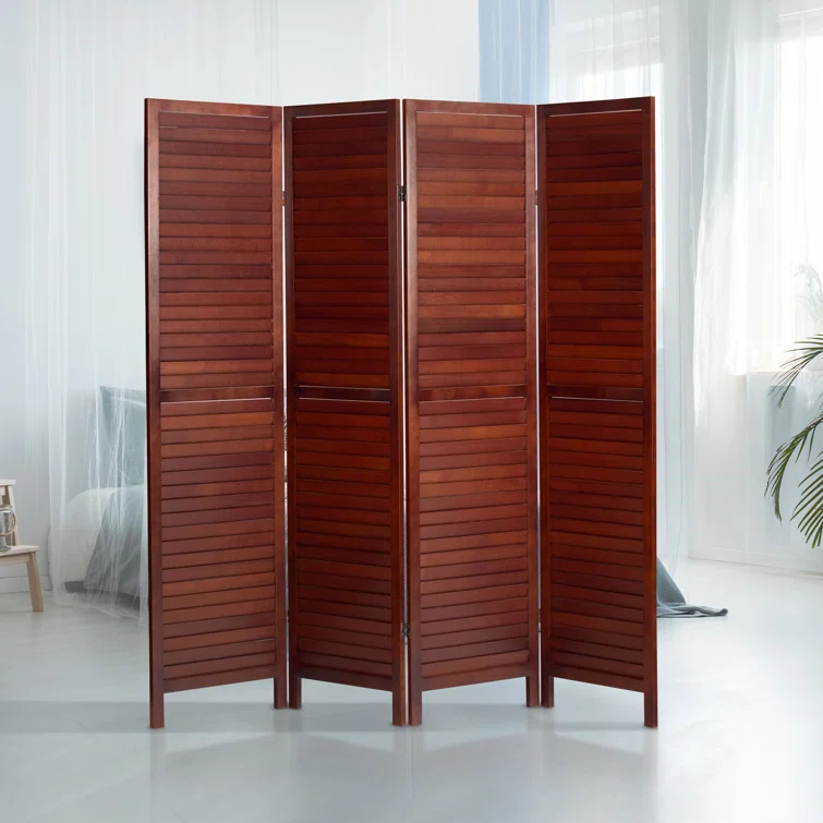 Oriental Furniture 6 ft. Tall Wooden Louvered Room Divider Walnut 4 Panel