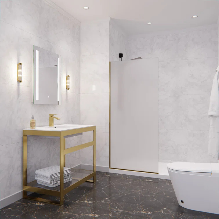 Veil Series 34” W x 74” H Frameless Glass Fixed Shower Screen Shower Door