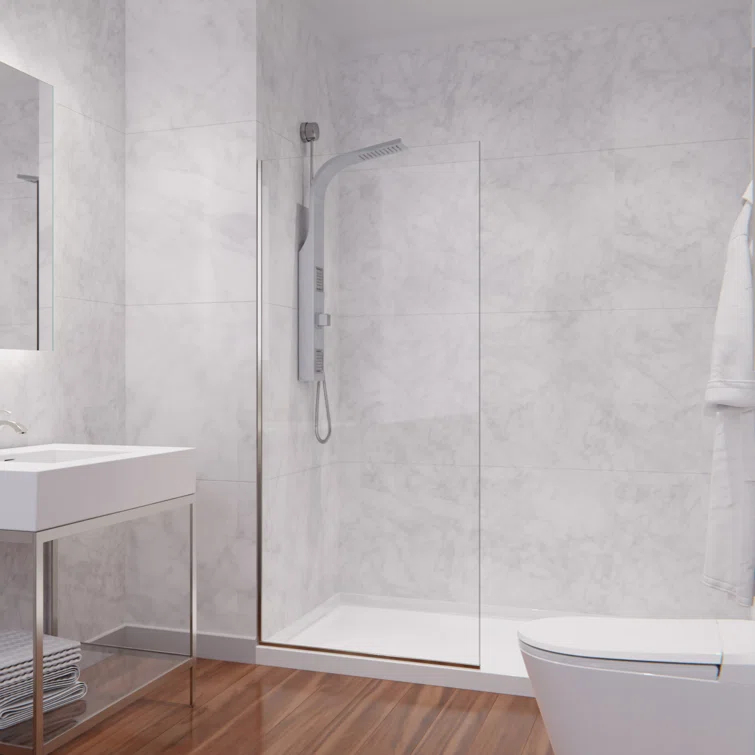 Veil Series 34” W x 74” H Frameless Glass Fixed Shower Screen Shower Door