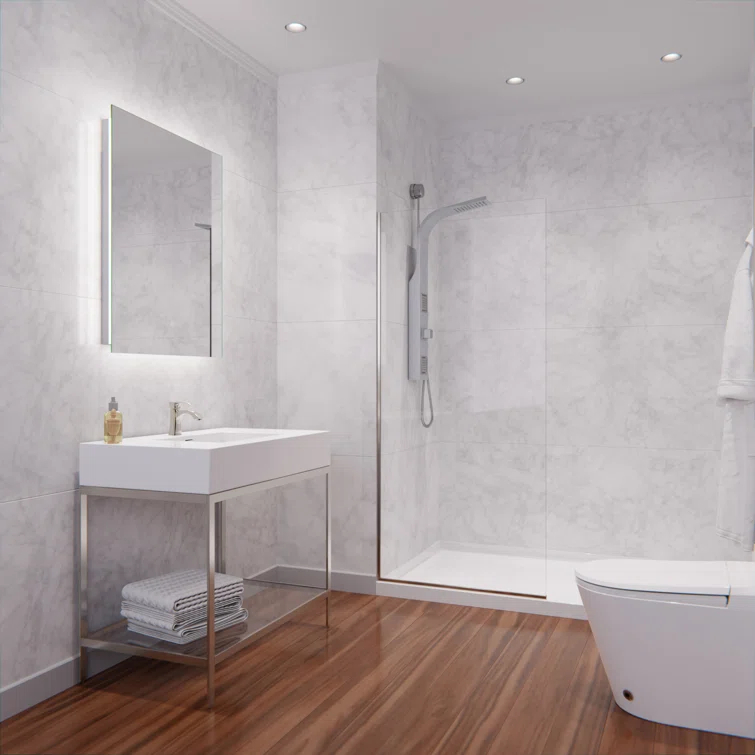 Veil Series 34” W x 74” H Frameless Glass Fixed Shower Screen Shower Door