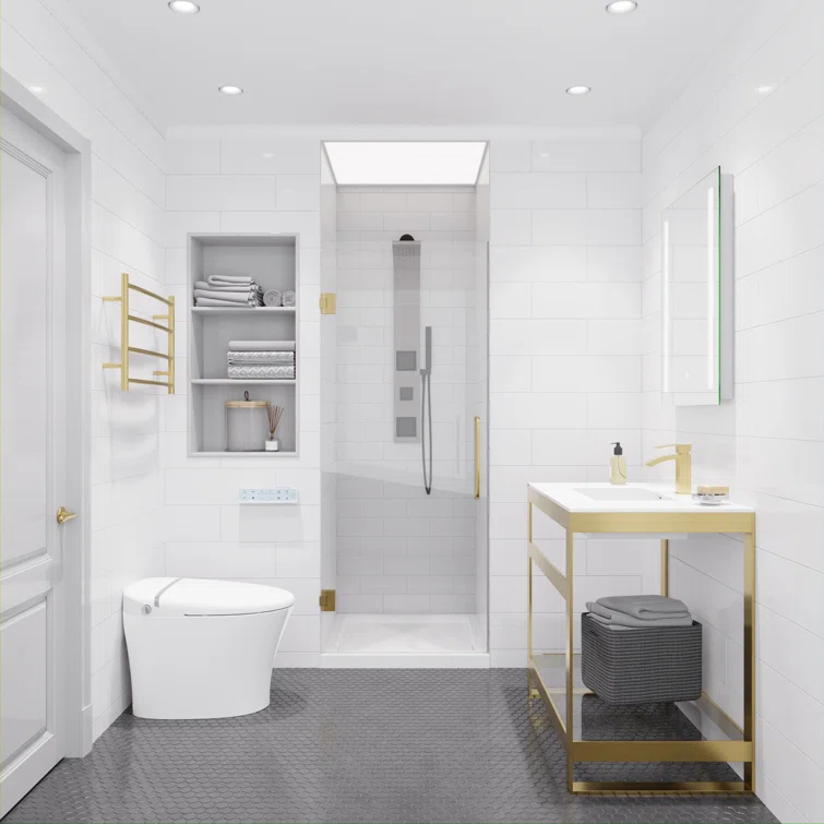 ANZZI Fellow Series 30 In. X 72 In. Frameless Hinged Shower Door With Stainless Steel Handle In Brushed Gold