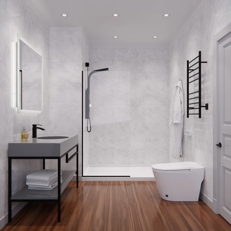 Veil Series 34” W x 74” H Frameless Glass Fixed Shower Screen Shower Door