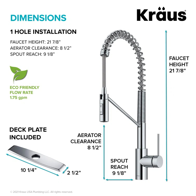 KRAUS Oletto Commercial Style Single Handle Pull Down Kitchen Faucet with QuickDock Top Mount Installation Assembly