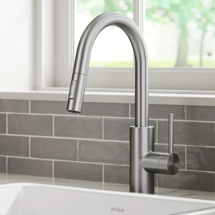 KRAUS Oletto Single Handle Pull Down Kitchen Faucet with QuickDock Top Mount Installation Assembly