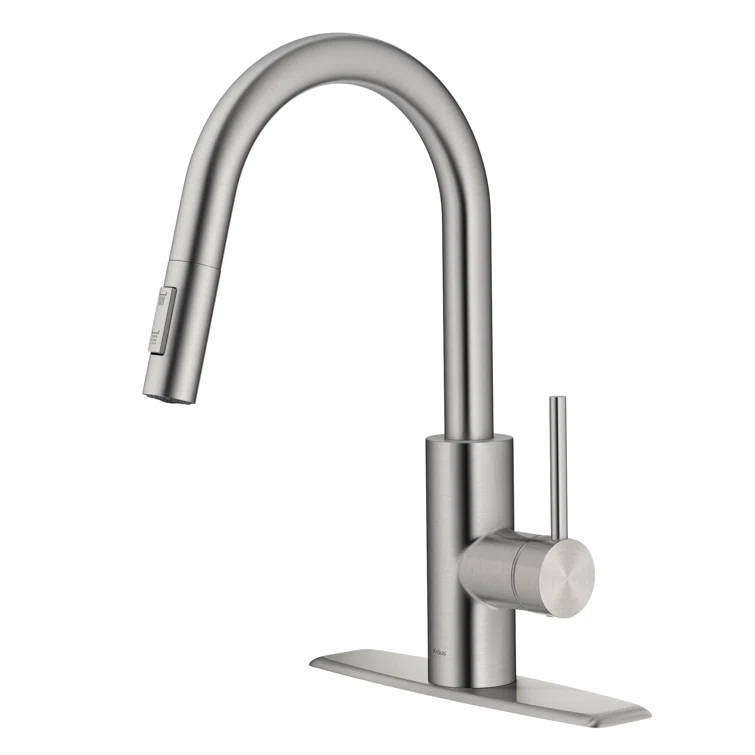KRAUS Oletto Single Handle Pull Down Kitchen Faucet with QuickDock Top Mount Installation Assembly