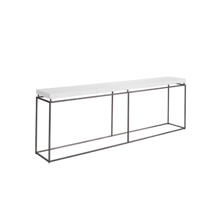 White Rectangular Metal and Wood Console Table with Storage
