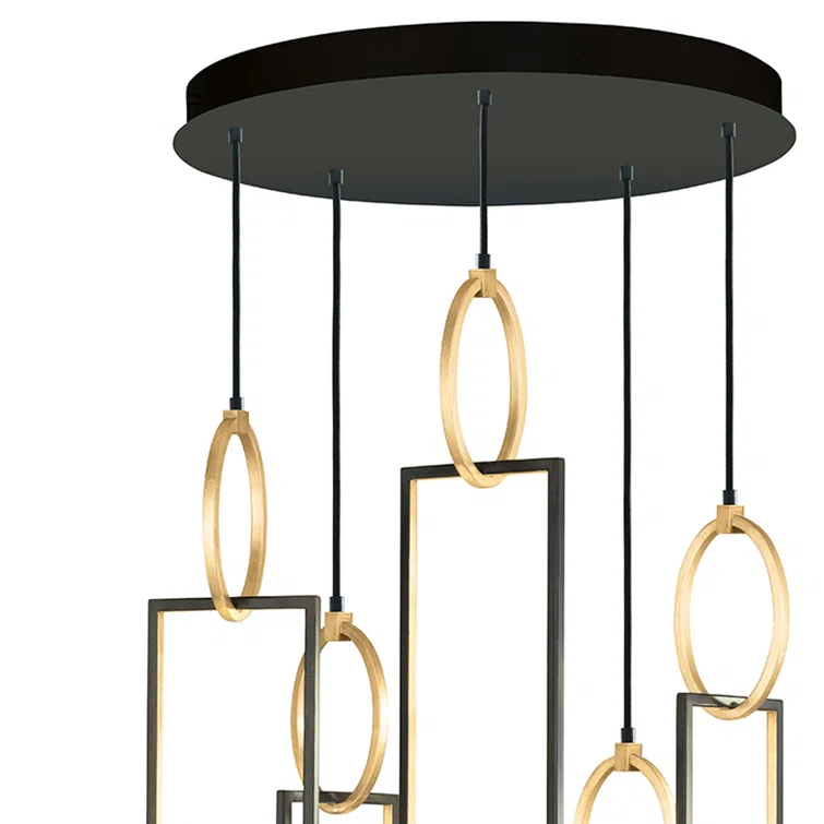 Delphi Mythos 5-Light LED Pendant with Hand Formed Glass in Black and Gold