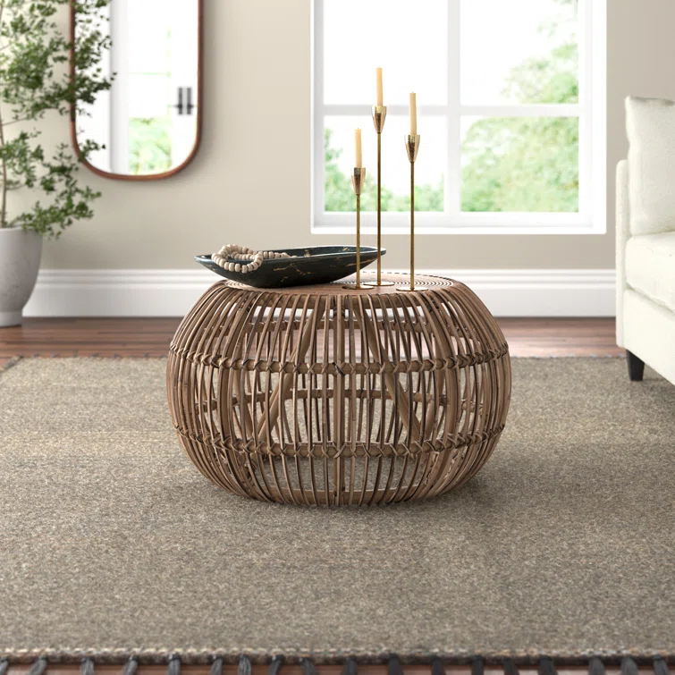 Curry Rattan Drum Coffee Table
