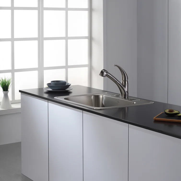 KRAUS 25 inch L Topmount Single Bowl 18 Gauge Stainless Steel Kitchen Sink with NoiseDefend Soundproofing