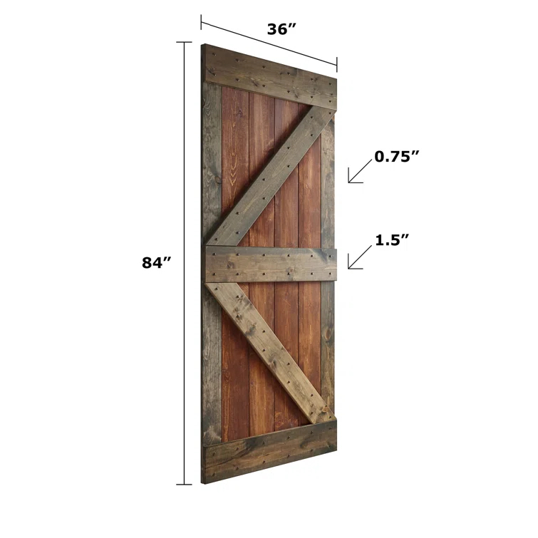 Paneled Wood and Metal K Series DIY Knotty Barn Door with Installation Hardware Kit