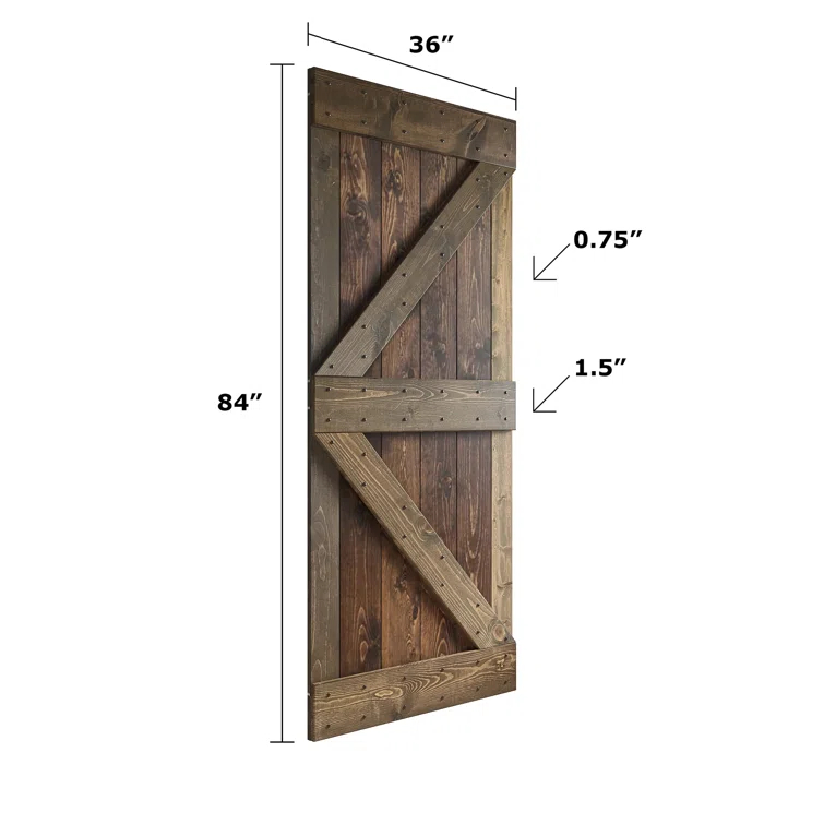 Paneled Wood K Series Double Barn Door with Installation Hardware Kit