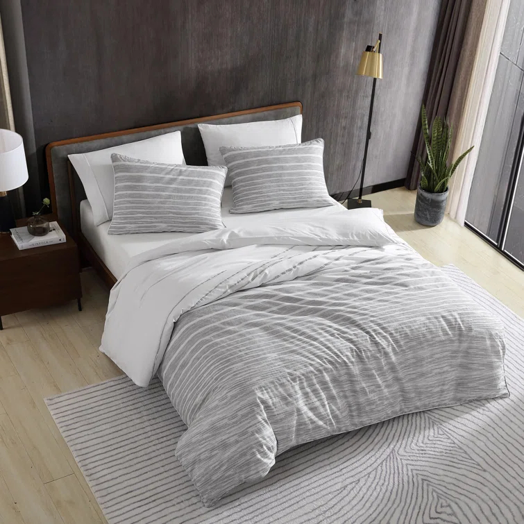 Kenneth Cole Kenneth Cole Abstract Stripe Cotton Grey Comforter Set