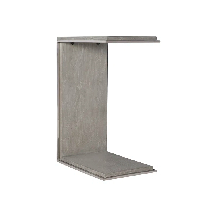 Transitional Quartered Oak and Polished Steel Rectangular Side Table