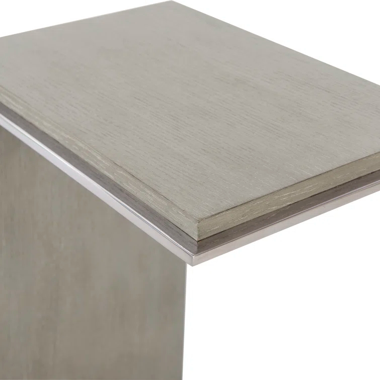 Transitional Quartered Oak and Polished Steel Rectangular Side Table