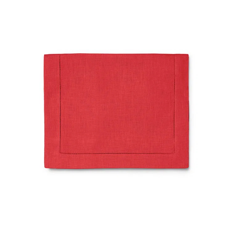 Luxurious Red Linen Table Runner with Hand Hemstitching, 15x72"