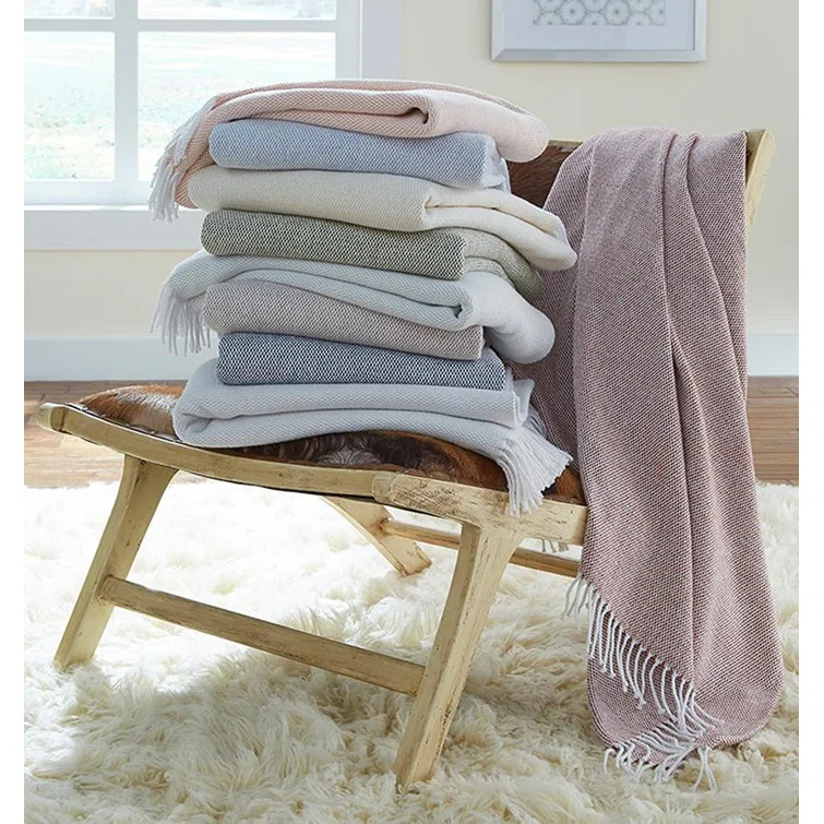 Seagreen Cotton Basket Weave Throw Blanket with Fringes