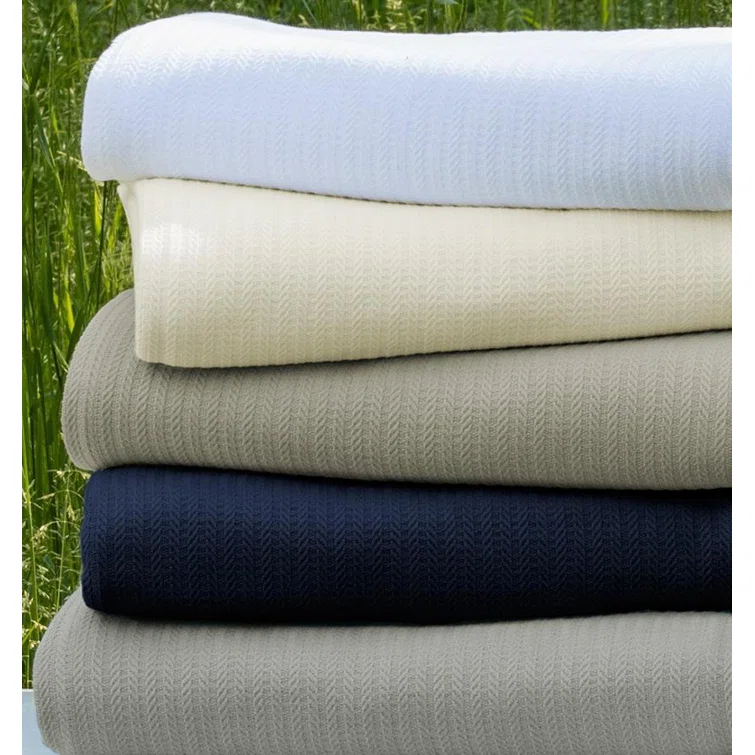 Minimalist Navy Cotton King Blanket with Striped Weave