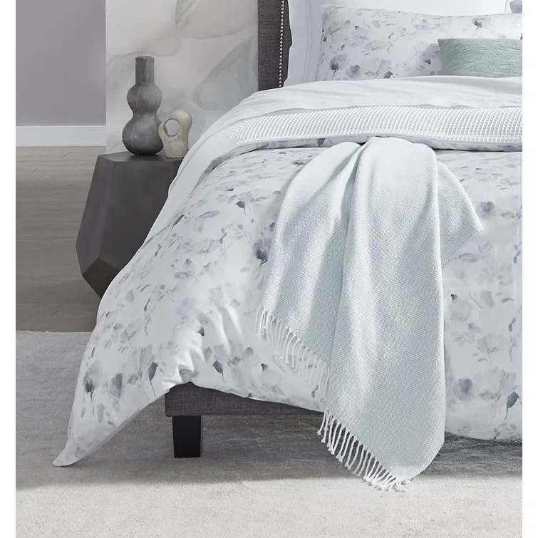Seagreen Cotton Basket Weave Throw Blanket with Fringes