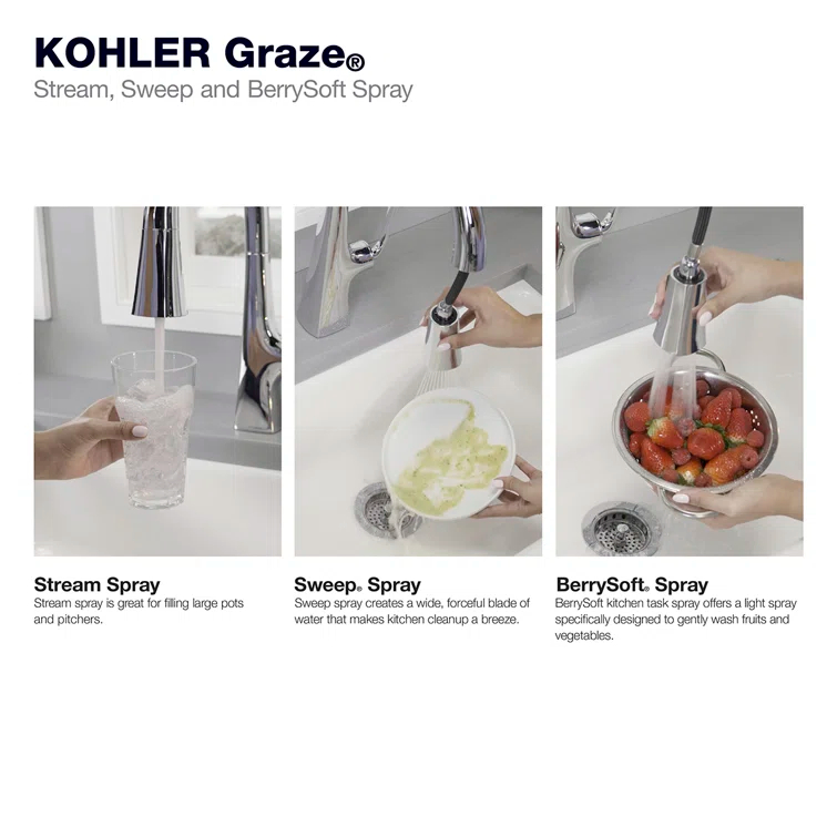 Graze Pull-Down Kitchen Sink Faucet with Three-Function Sprayhead