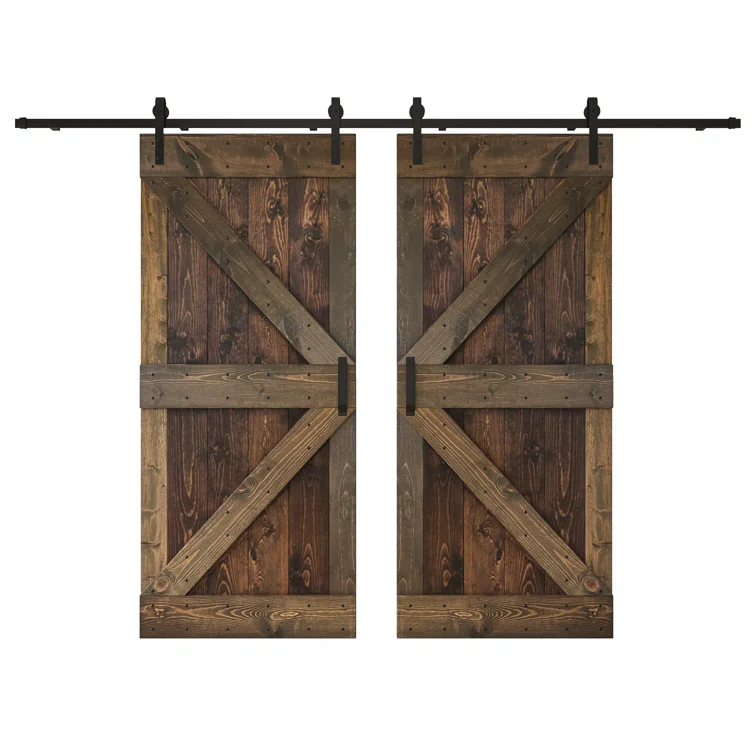 Paneled Wood K Series Double Barn Door with Installation Hardware Kit