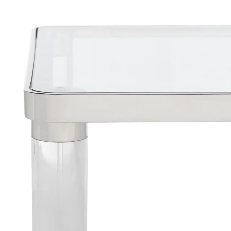 Suzanna 20'' Round Acrylic and Glass Accent Table with Brass Accents